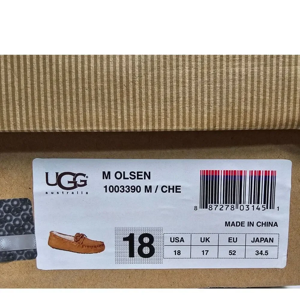 Ugg Olsen Moccasin Slippers Mens Size 18 Suede Chestnut Sheepskin Lining 1003390